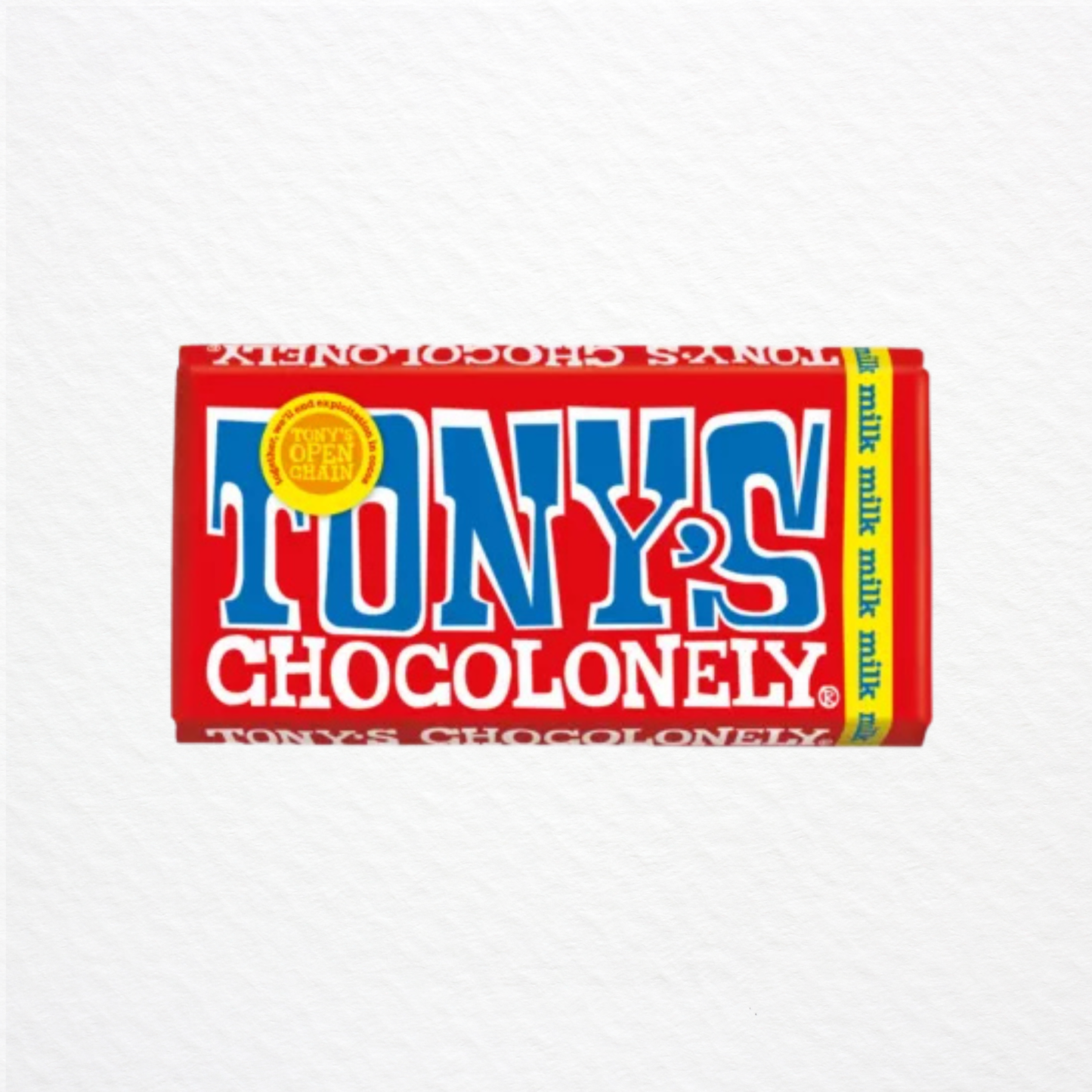A bar of Tony's Chocolonely Milk Chocolate
