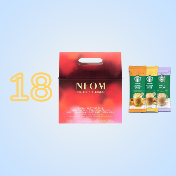 18th Birthday Gifts featuring NEOM gift set and Starbucks coffee sachets