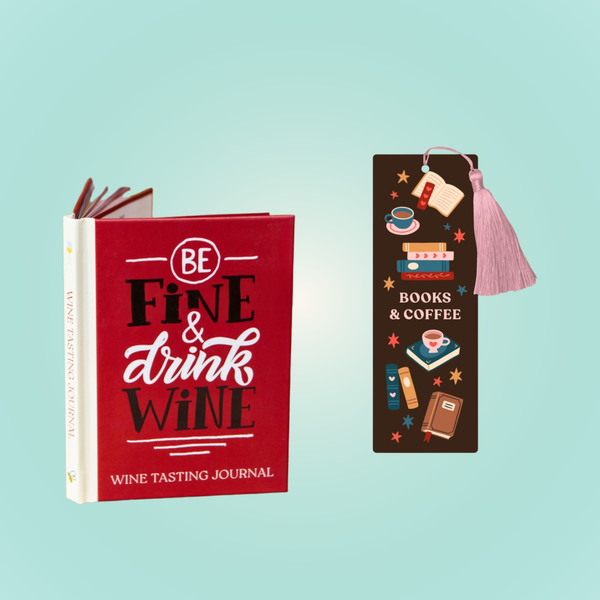 "Be fine and drink wine" book and a book mark