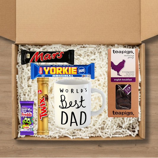 Dad's Chocolate & Tea Gift Box – Selection of Chocolate Bars, Teapigs Tea & Best Dad Mug