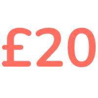 An image of the text "£20" in a coral-colour, with bold font.