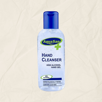A 100ml bottle of AquaSan Aloe Vera Hand Sanitiser