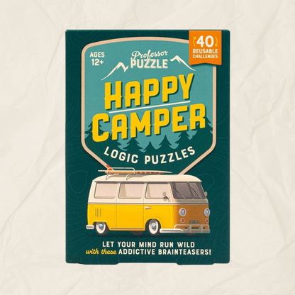 Happy Camper Logic Puzzles by Professor Puzzle, contains 40 reusable challenges.