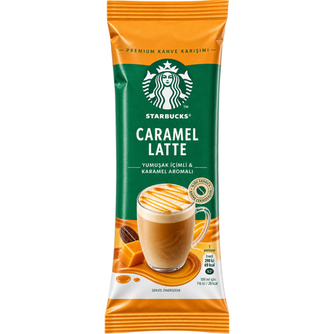 A sachet of Starbucks instant caramel latte