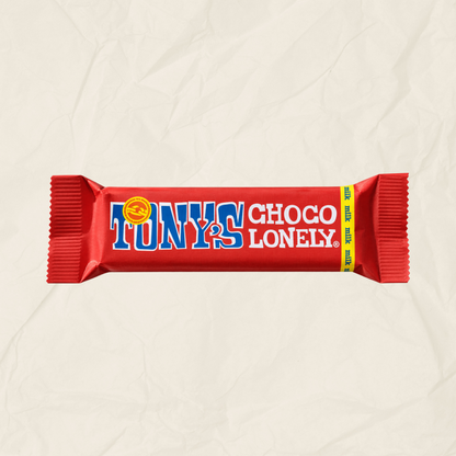 A 35g Tony's Chocolonely Milk Chocolate bar.