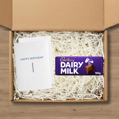 Cadbury Dairy Milk 180g chocolate bar with a happy birthday card
