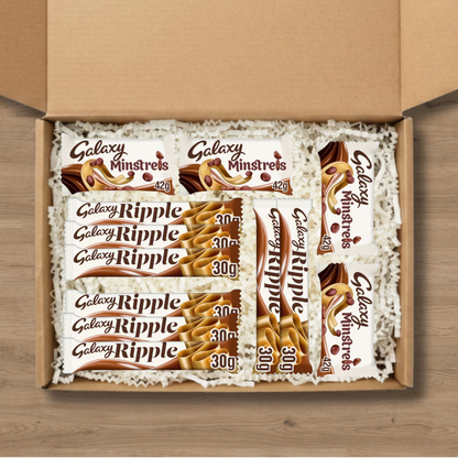 Galaxy chocolate gift box with Galaxy Ripple bars and Galaxy Minstrels sharing pouches