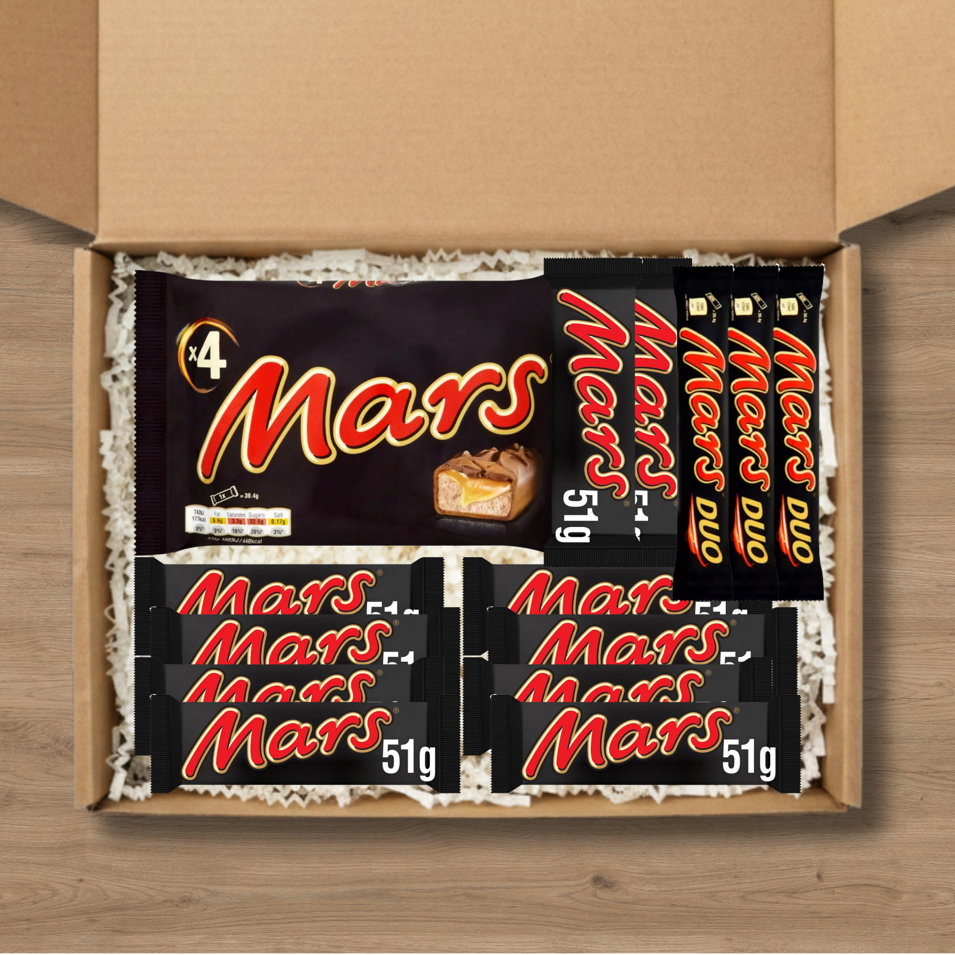 Large Mars chocolate gift box with multipack, 51g bars and Mars Duo bars