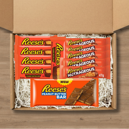 Reese's chocolate gift box with Peanut Butter Cups, Nutrageous bars and Peanut Butter Bar